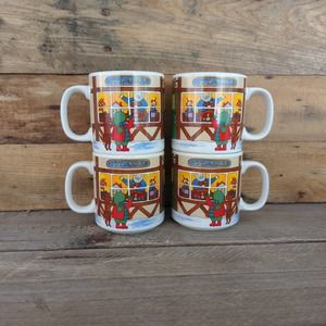 Vintage Set of Four Grant Howard The Toy Maker Christmas Holiday Mugs Korea